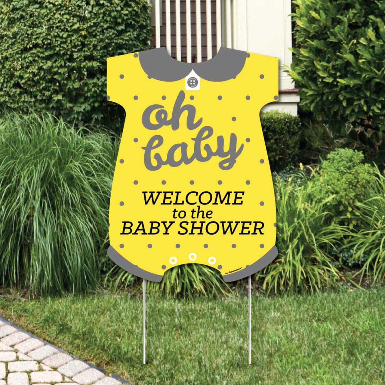 Big Dot of Happiness Hello Little One - Yellow and Gray - Party Decorations - Neutral Baby Shower Welcome Yard Sign